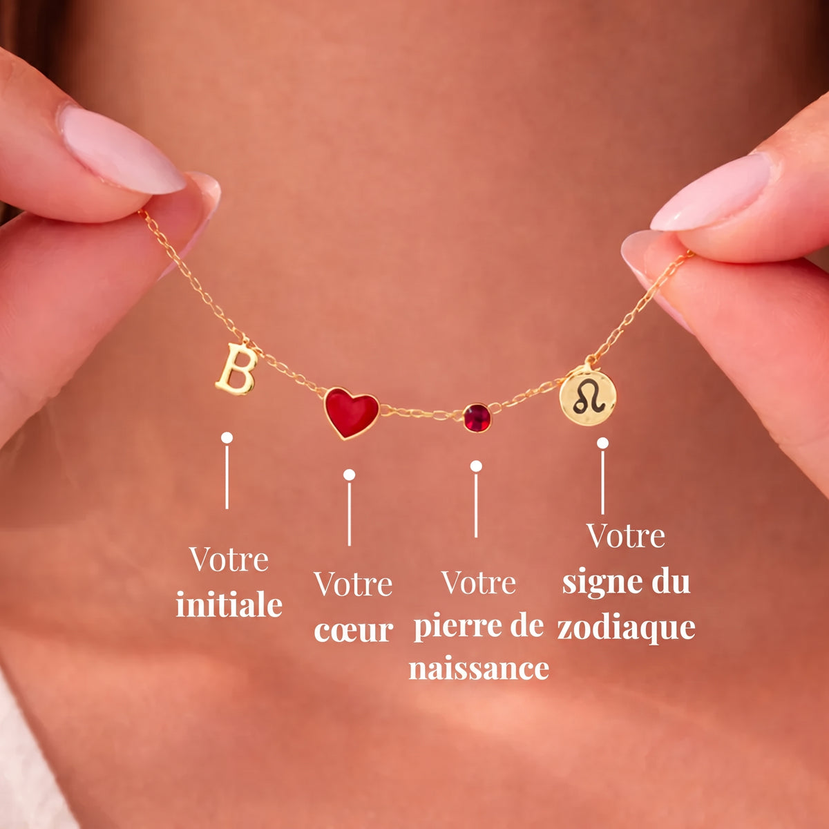 Collier Cœur Initiale Zodiaque & Pierre de Naissance