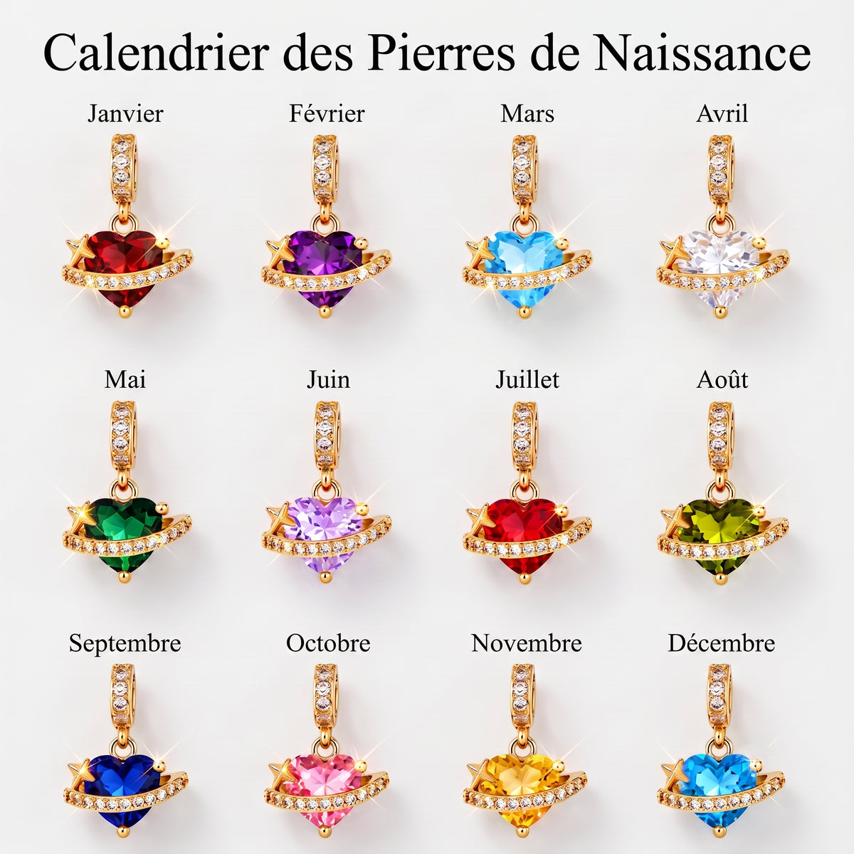 Collier Cœur avec Pierre de Naissance et Initiale