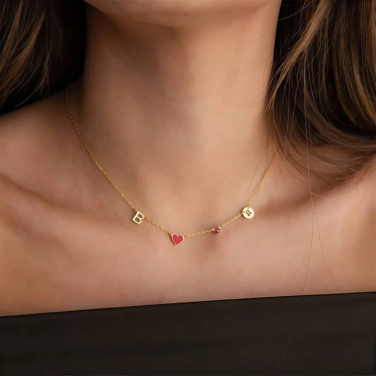 Collier Cœur Initiale Zodiaque & Pierre de Naissance